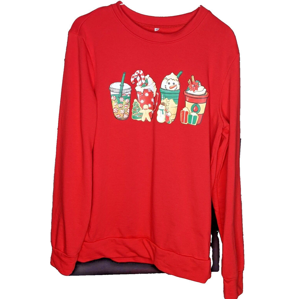 Holiday Sweatshirt Coffee Hot Chocolate Beverages MED Measures in Description